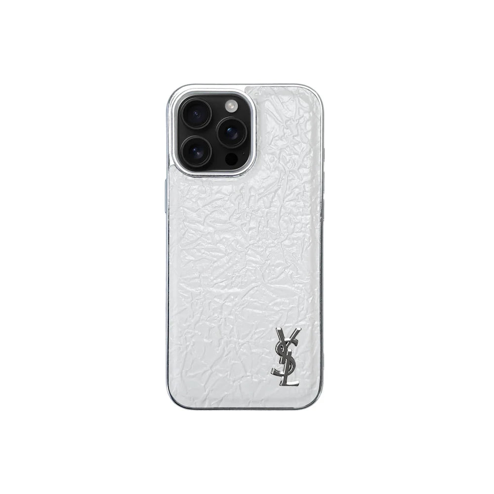Coque iPhone YSL Effet Cuir white
