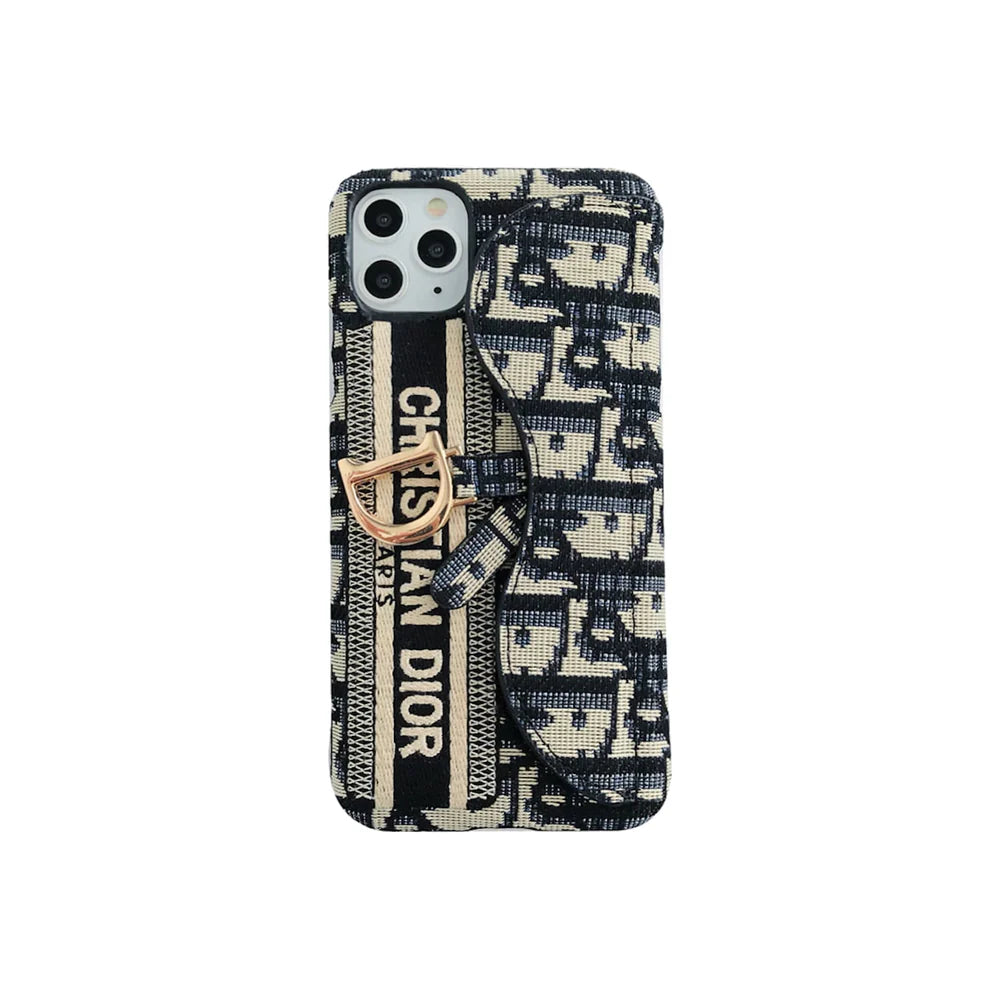 Coque iPhone Tissé Bleu Foncé avec pochette